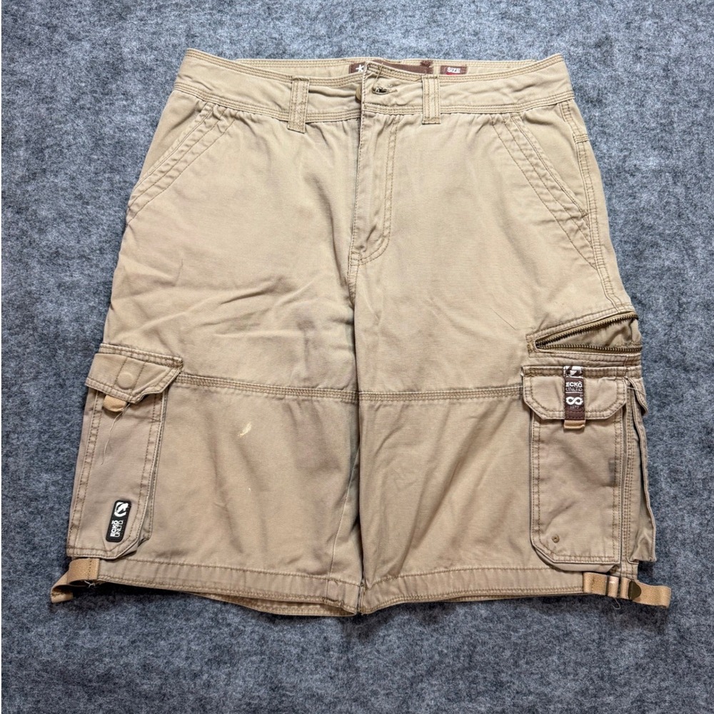 Y2K Ecko Unltd Mens Size 32 Khaki Baggy Cargo Shorts Streetwear